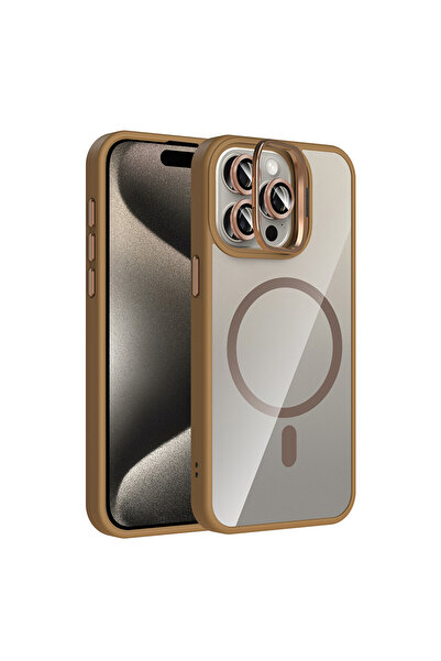 ceppark غطاء جوكو لآيفون 15 برو ماكس مع عدسة ريميم وحامل ماجسيف - بني