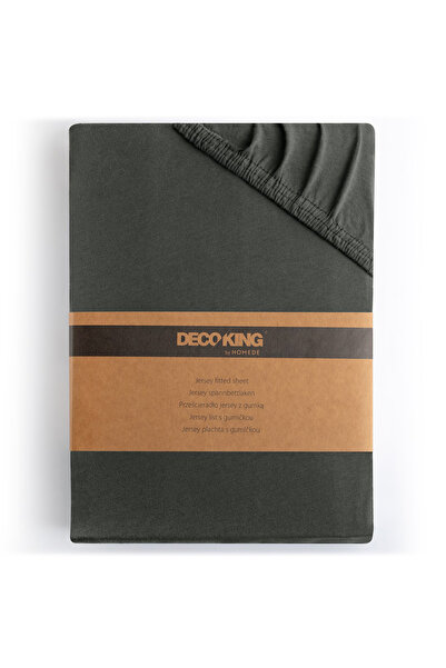 Deco King Fitted sheet with elastic, knitted, 100% cotton, 135 g/m2, Amber, 80-90 x 200 x 30 cm, dark grey
