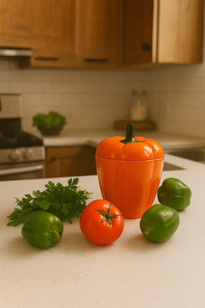 PEKPLUS Orange Medium-Sized Stuffed Pepper Shaped Storage Container Spice Rack, Kura Piped K,