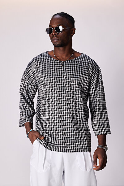 Superbluemexico Unisex Jacquard Patterned Fakir Sleeve T-Shirt