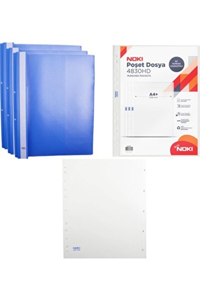 Noki Hd Telli Dosya Mavi 3 Lü Hd Poşet Dosya 10'lu ve Hd 1 5 Rakam Ayraç