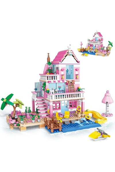 KASTWAVE مجموعة بناء فيلا شاطئية للفتيات الورديات - 822 قطعة (للأعمار من 6 سنوات فما فوق)