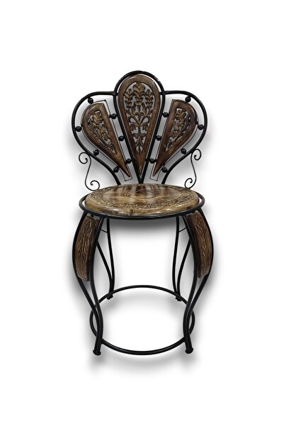 DNC Art&Deco Otantik El Oyması Ahşap Kelebek Sandalye - Ferforje İskeletli De...