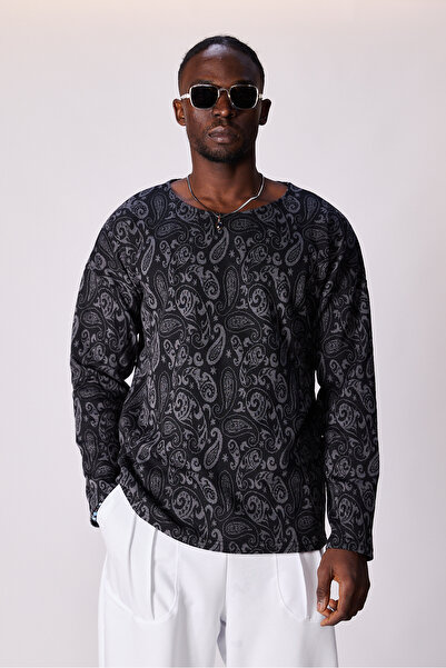 Superbluemexico Unisex Jacquard Patterned Long Sleeve Tshirt