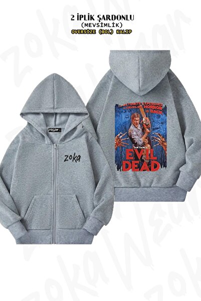 ZOKAWEAR Унісекс The Evil Dead з принтом Oversize з принтом на спині, на блискавці, з капюшоном