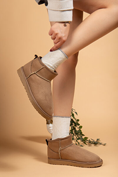 uway Kadın Kışlık Bot Süet Içi Yünlü Kürklü İnce Tabanlı Bilek Boy Kısa Mini Ug Bot