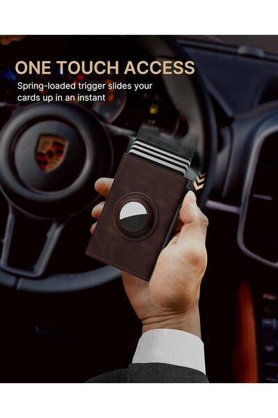 KASTWAVE Men's Smart Wallet Card Holder for AirTag, RFID Blocking, Leather, Slim
