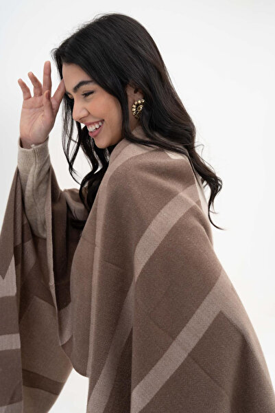 HERCHES Wool Geometric Pattern Winter Scarf - Brown