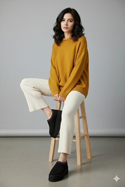 Deniz Terlik Women's Brown Fur-Lined Thick Sole Shoes |   Home and Outdoor Boots |   Platform Slippers