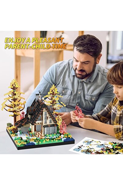 KASTWAVE Autumn Treehouse Building Blocks, 2635 PCS Retro Wooden Cabin Micro Building Set