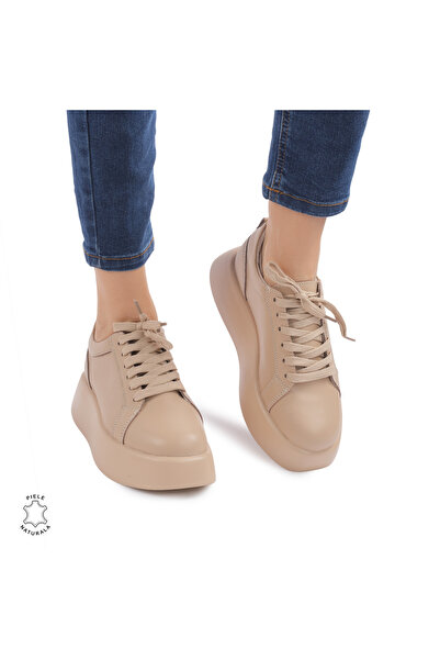 ANGEL BLUE Casual shoes made of genuine leather with high sole CRL881 BEIGE