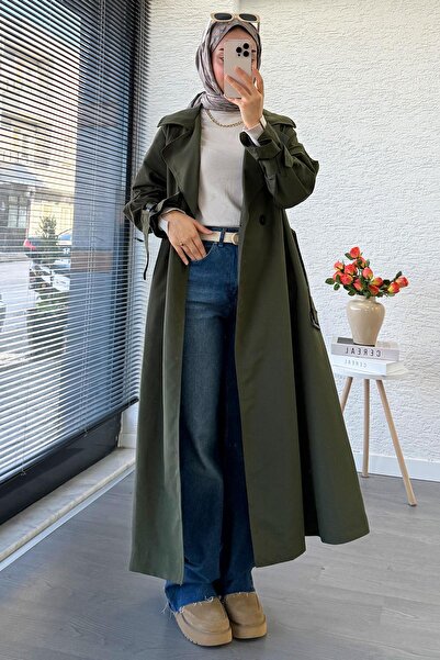 MELEK ARAZ Premium Women's Trench Coat with Half-Covered Front – Khaki