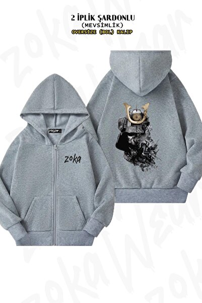 ZOKAWEAR سترة كارديجان بقلنسوة بسحاب من نوع Samurai Bushido مطبوع قصة فضفاضة ...