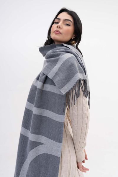 HERCHES Wool Geometric Pattern Winter Scarf - Gray