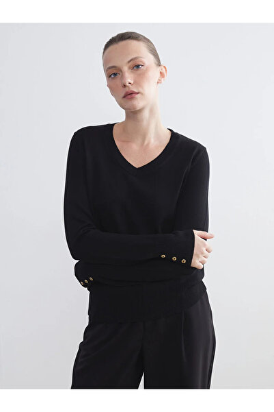 LC Waikiki Lcwaikiki Classic Black V-Neck Women's Knitwear Sweater
