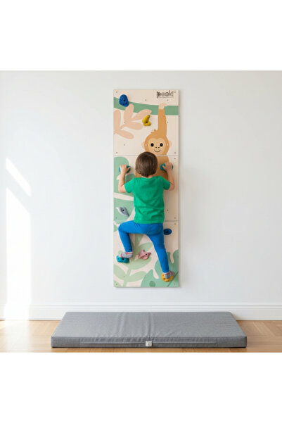 Pooki playroom Montessori Ahşap Tırmanma Duvarı safari desenli 60x180 cm