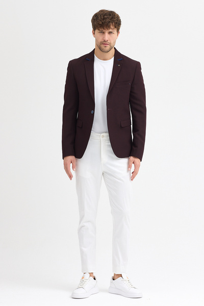 Frappoli Avr Zoro Men's Dark Burgundy Polyviscon Fabric Flexible Slim Fit Sports Blazer Jacket