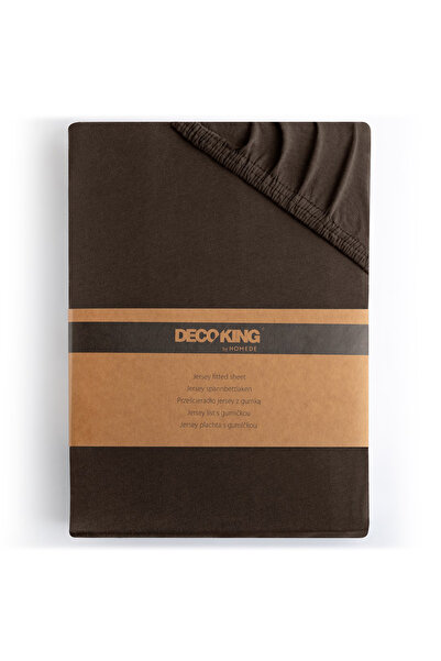 Deco King Fitted sheet with elastic, knitted, 100% cotton, 135 g/m2, Amber, 80-90 x 200 x 30 cm, brown