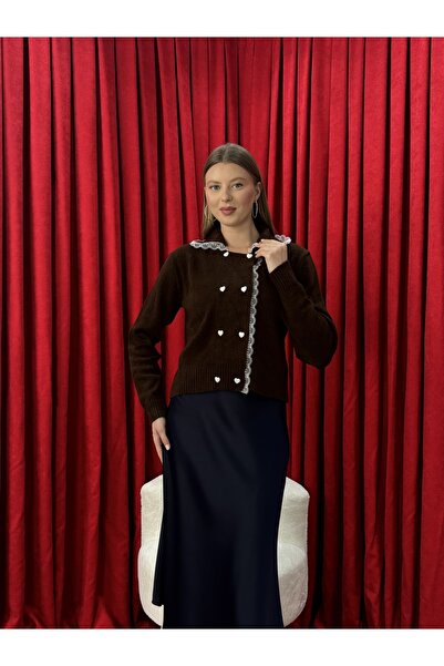 Neva Wear Elegant Lace Collar Buttoned Knitwear Jacket