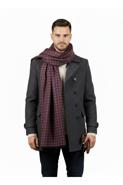 nehir eşarp Erkek Bordo Kaz Ayağı Desenli Kışlık Atkı