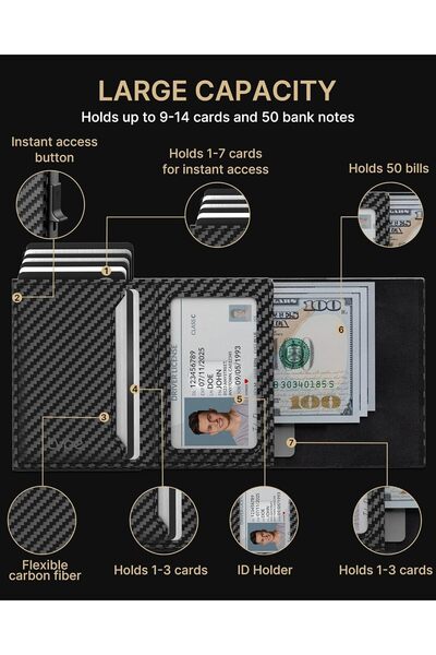 KASTWAVE Mens Wallet Card Holder - Pop Up Card Case, RFID Blocking, Slim