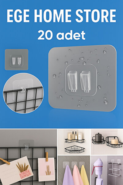 EGE HOME STORE 7×7 süper Güçlü yapışkanlı banyo askısı yedek 20 adet stickır bant raf tutucu