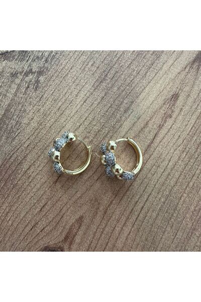 stainless steell SELORA KARARMAZ ÇELİK DORİKA TAŞLI GOLD KÜPE