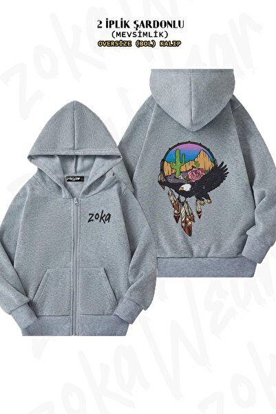 ZOKAWEAR Унісекс Картал v2 з принтом Oversize з принтом на спині, на блискавці, з капюшоном