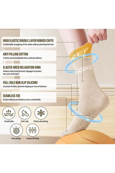 KASTWAVE Yoga Socks - 6 Pairs Women's Non-Slip Pilates Socks