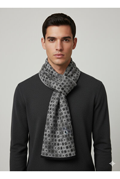 nehir eşarp Erkek Gri Desenli Kışlık Atkı