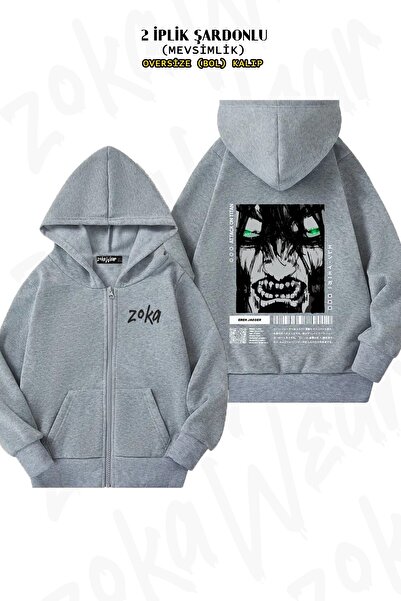 ZOKAWEAR Unisex Attack On Titan Eren Yeager Anime 3 με τύπωμα oversized Ζακέτα με κουκούλα με φερμουάρ