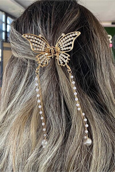 TAKIŞTIR Gold Color Metal Latch Buckle with Stone and Pearl Detail