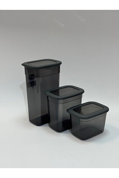 Living Set of 3 plastic containers black*gray