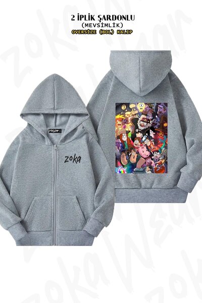 ZOKAWEAR Unisex Gravity Falls με τύπωμα oversized Ζακέτα με κουκούλα με φερμο...