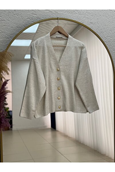 BENAHOLL Κοντή ζακέτα με χρυσά κουμπιά Ferista-Zİ6157 Πέτρα