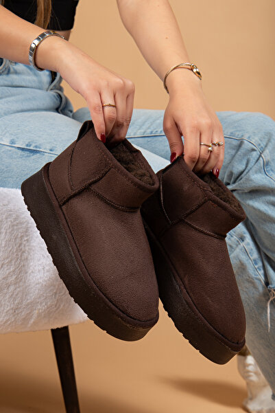 uway Kadın Kışlık Bot Süet Içi Yünlü Kürklü Kalın Tabanlı Bilek Boy Kısa Mini Ug Bot