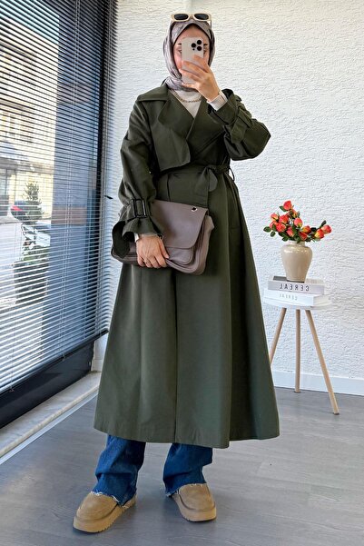 MELEK ARAZ Premium Women's Trench Coat with Half-Covered Front – Khaki