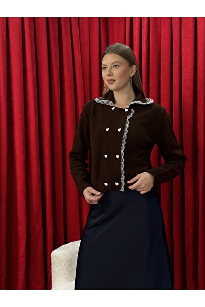 Neva Wear Elegant Lace Collar Buttoned Knitwear Jacket