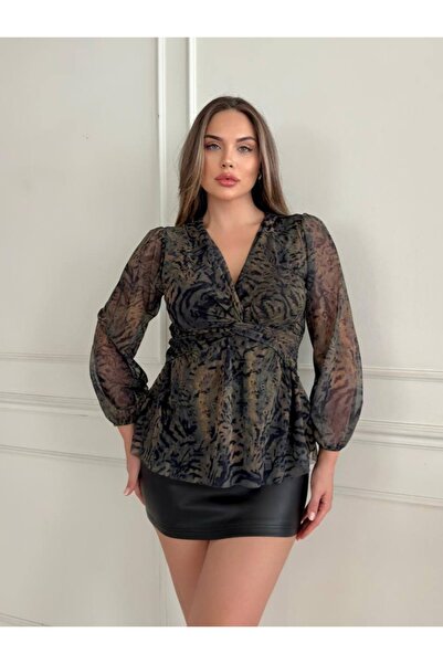 STEPS Front knot chiffon sleeve tulle blouse