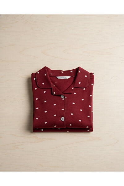 YusGos Women's Cotton Suede Tiny Heart Patterned Pajama Set (Red)