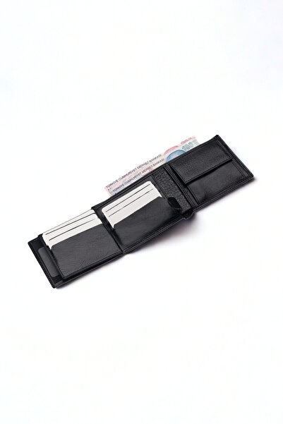 VANİLLA COLLECTİON Name B Printed Genuine Leather Wallet with Coin Compartment, 9 Card Compartments, Horizontal Model