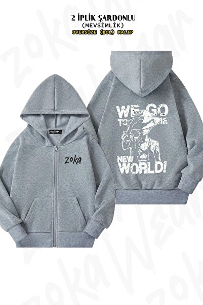 ZOKAWEAR Cardigan unisex One Piece We Go cu imprimeu supradimensionat cu glug...