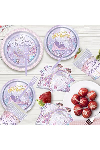 KASTWAVE 102 PCS Mermaid Birthday Decorations Set - Plates, Napkins, Cups, Tablecloth & Banner (Serv