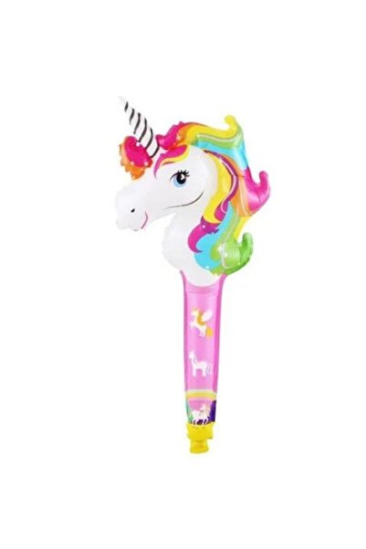 parti sürprizi Gökkuşağı Unicorn Saplı Folyo Balon 1 Adet
