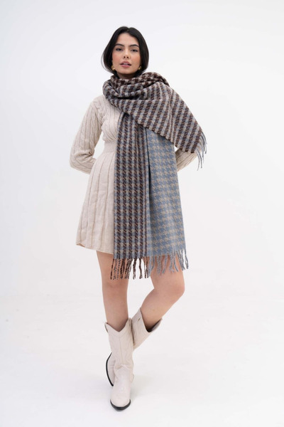 HERCHES Gradient Houndstooth Patterned Wool Winter Scarf - Brown