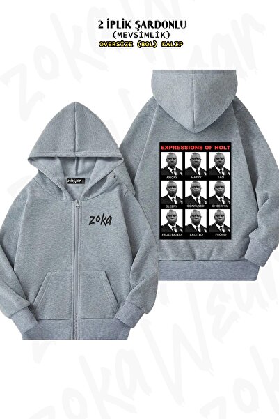 ZOKAWEAR سترة كابتن هولت مطبوع قصة فضفاضة للجنسين ذات مطبوع أزرار بسحاب وقلنسوة