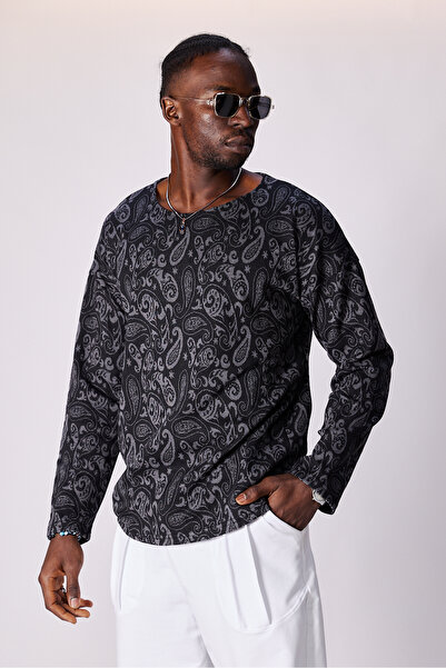 Superbluemexico Unisex Jacquard Patterned Long Sleeve Tshirt