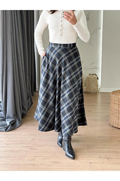 X-Young Plaid patterned bias skirt gray