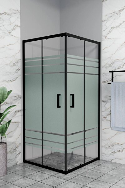 BAGNOGLASS BAGNO SERİ SİYAH PROFİL KUMLAMA DESEN 5MM ŞEFFAF CAM 1.90 DUŞAKABİN