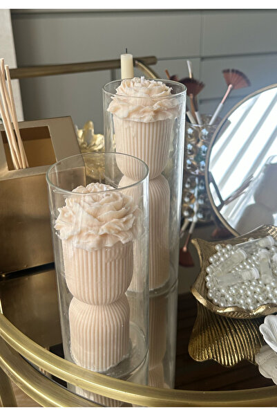 Candle Şakayık Detaylı Nervürlü Silindir Mum Seti